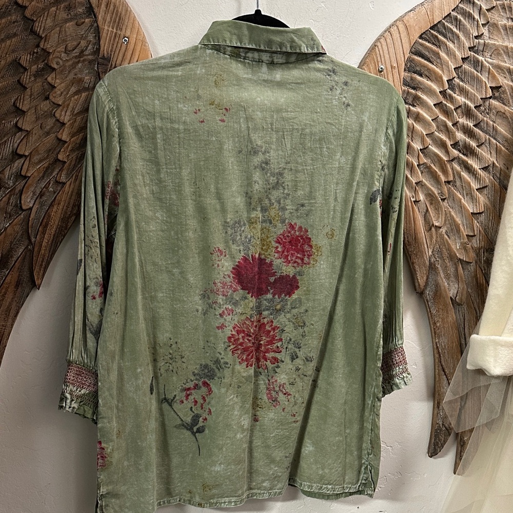 Vintage Green Floral Blouse - Picture 4 of 4